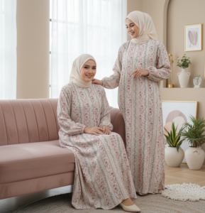 biansastyle daster dress gamis lengan panjang motif kekinian bahan rayon grade a busui resleting depan