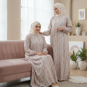 biansastyle daster dress gamis lengan panjang motif kekinian bahan rayon grade a busui resleting depan